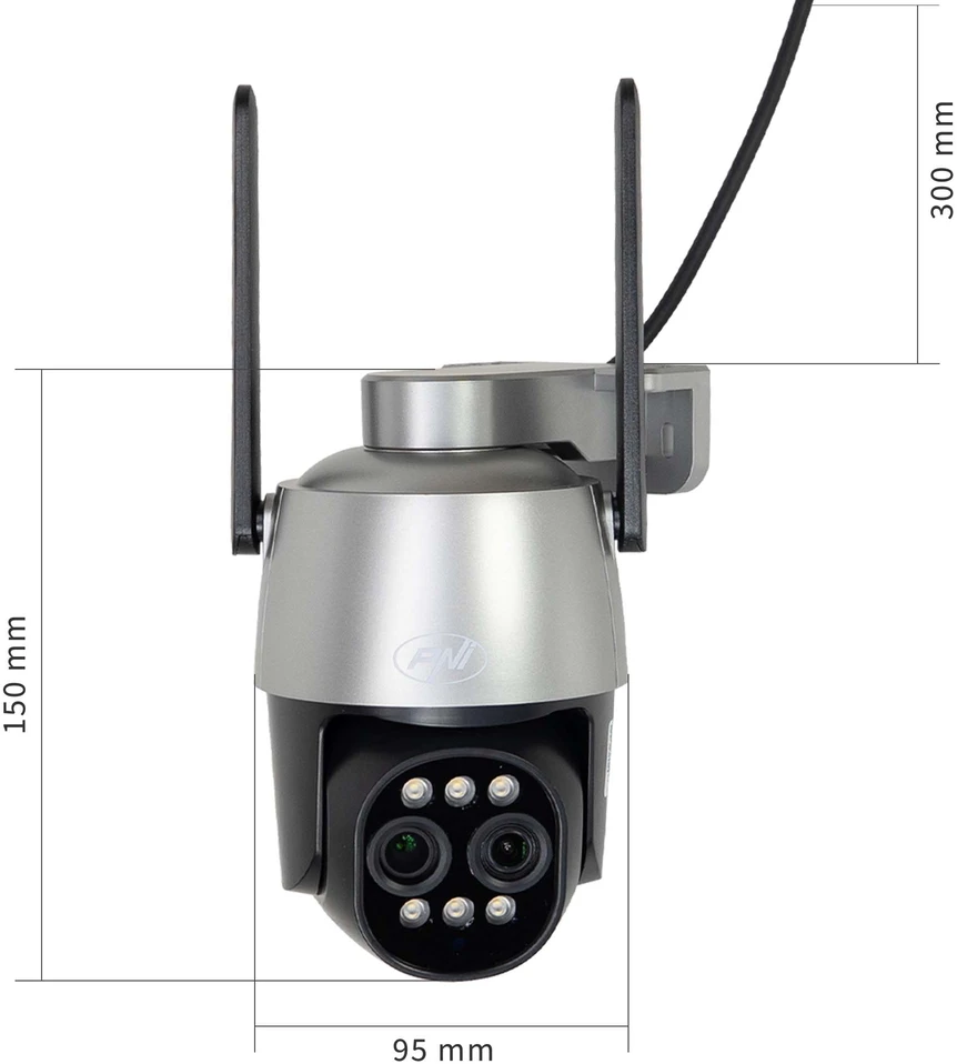 PNI House IP574 vaizdo stebėjimo kamera su „Wi-Fi“, PTZ, dvigubu objektyvu 4MP + 4MP, 10X optiniu priartinimu, IP65
