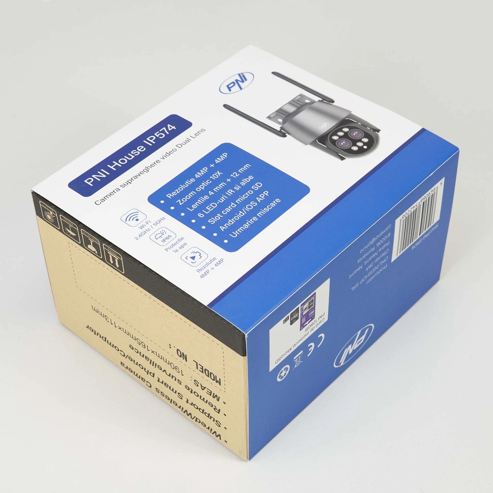PNI House IP574 vaizdo stebėjimo kamera su „Wi-Fi“, PTZ, dvigubu objektyvu 4MP + 4MP, 10X optiniu priartinimu, IP65