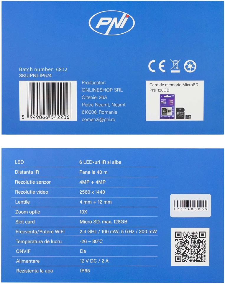 PNI House IP574 vaizdo stebėjimo kamera su „Wi-Fi“, PTZ, dvigubu objektyvu 4MP + 4MP, 10X optiniu priartinimu, IP65