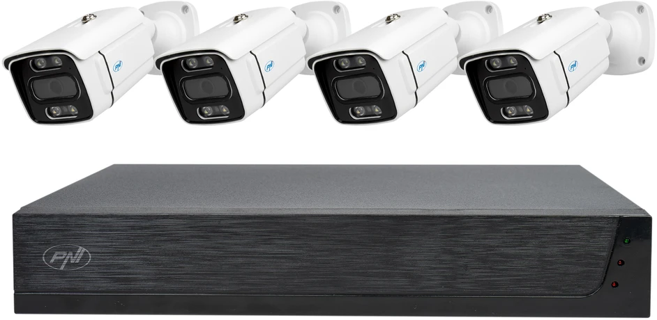 PNI House IPMAX POE 3 vaizdo stebėjimo rinkinys, NVR su 4 POE prievadais, ONVIF ir 4 kameros su 3MP IP, lauko, Power over Ethernet, žmogaus aptikimas, judesio aptikimas, 4 kabeliai, maitinimo šaltinis, pelė