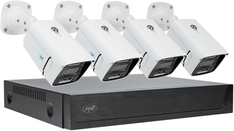 PNI House IPMAX POE 3 vaizdo stebėjimo rinkinys, NVR su 4 POE prievadais, ONVIF ir 4 kameros su 3MP IP, lauko, Power over Ethernet, žmogaus aptikimas, judesio aptikimas, 4 kabeliai, maitinimo šaltinis, pelė