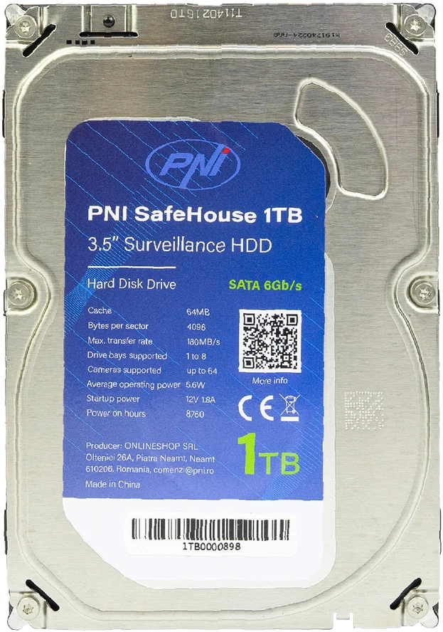 PNI House IPMAX POE 8 vaizdo stebėjimo sistemos komplektas, NVR su 4 kameromis ir PNI SafeHouse 1TB HDD
