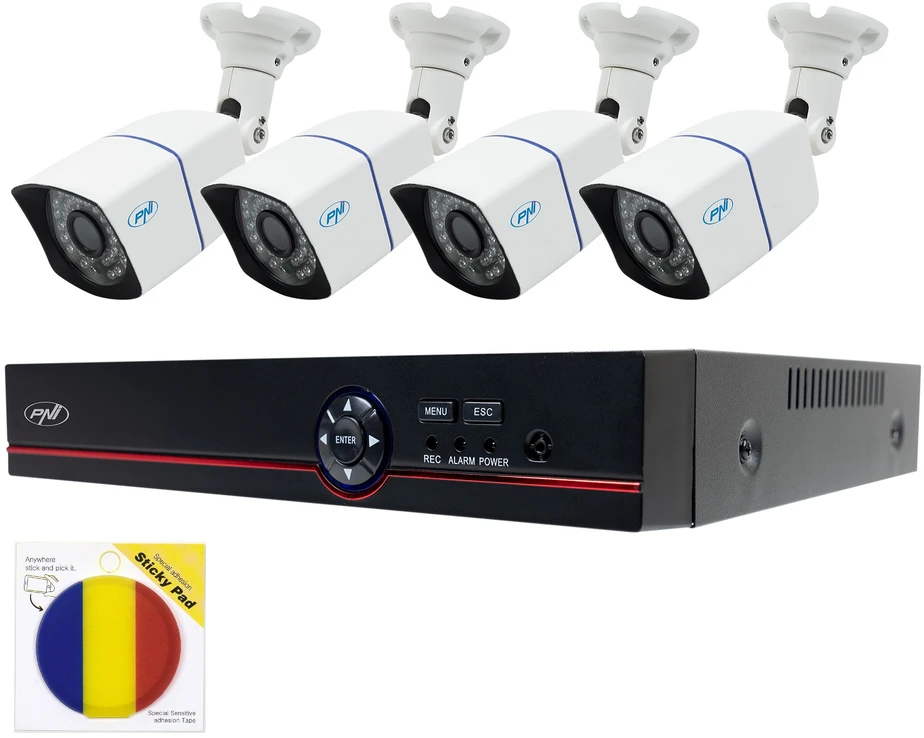 PNI House PTZ1500 5MP DVR vaizdo stebėjimo rinkinys – 4 kameros ir lipnių vėliavėlių pakuotė