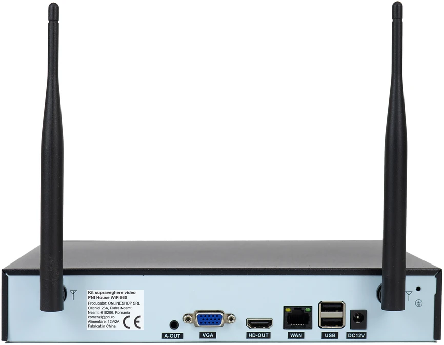 PNI House WiFi660 NVR 8 kanalų vaizdo stebėjimo rinkinys ir 4 lauko belaidės kameros 3Mpx, P2P, IP66