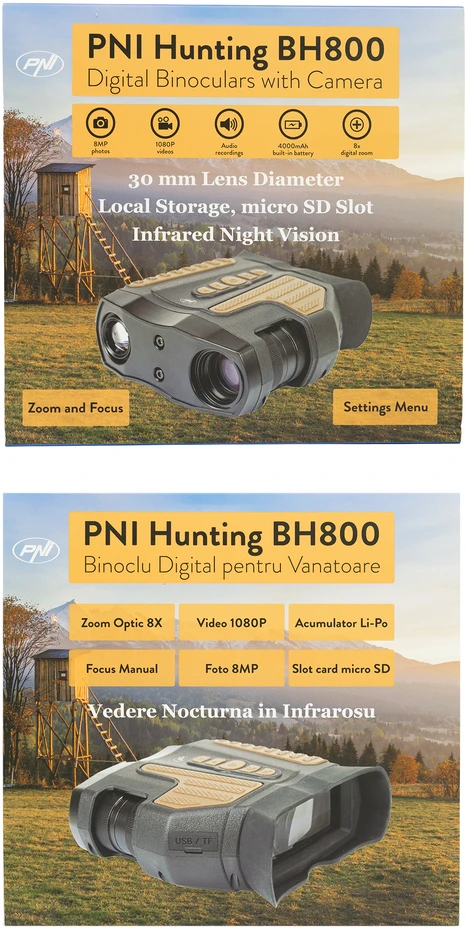 PNI Hunting BH800 skaitmeniniai žiūronai, 8x skaitmeninis priartinimas