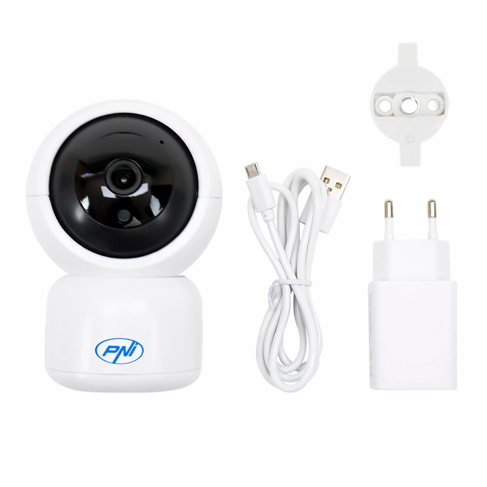 PNI IP390T 1080P vaizdo stebėjimo kamera su PTZ WiFi H264 +, palaiko 128GB Micro SD, naktinis matymas, Tuya programėlė, P2P, Android, iOS, skirta naudoti patalpose, sukiojasi paskui judesį, judesio aptikimo signalizacija