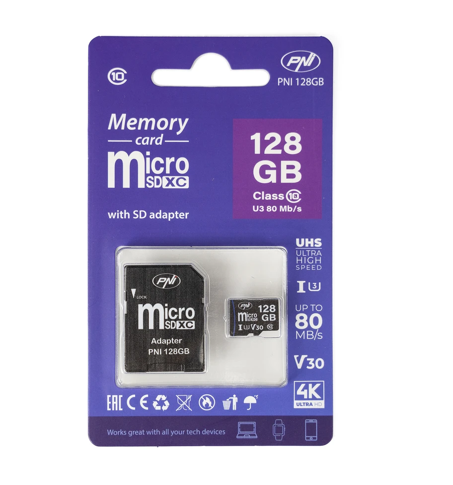 PNI IP440 WiFi, PTZ, 4MP belaidžio vaizdo stebėjimo kameros komplektas ir pridedama PNI 128GB MicroSD atminties kortelė
