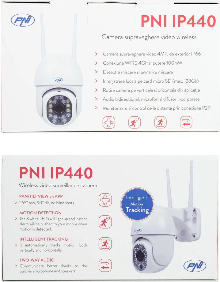 PNI IP440 WiFi PTZ belaidė vaizdo stebėjimo kamera, 4MP, skaitmeninis priartinimas, micro SD lizdas, autonominė, judesio aptikimo signalizacija, judesio sekimas