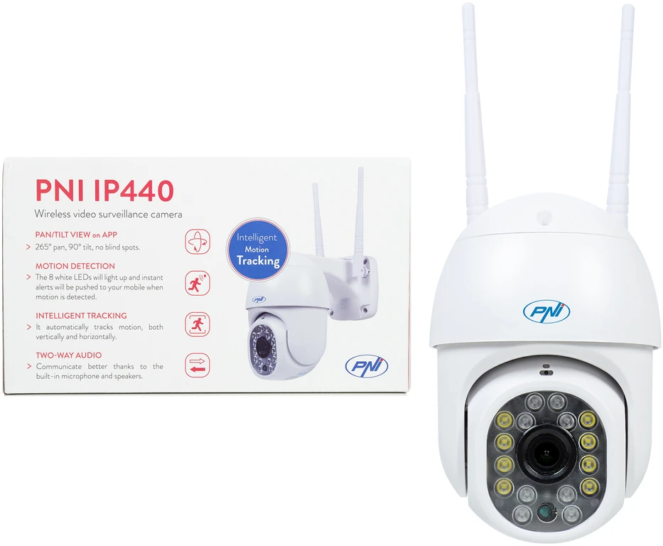 PNI IP440 WiFi PTZ belaidė vaizdo stebėjimo kamera, 4MP, skaitmeninis priartinimas, micro SD lizdas, autonominė, judesio aptikimo signalizacija, judesio sekimas