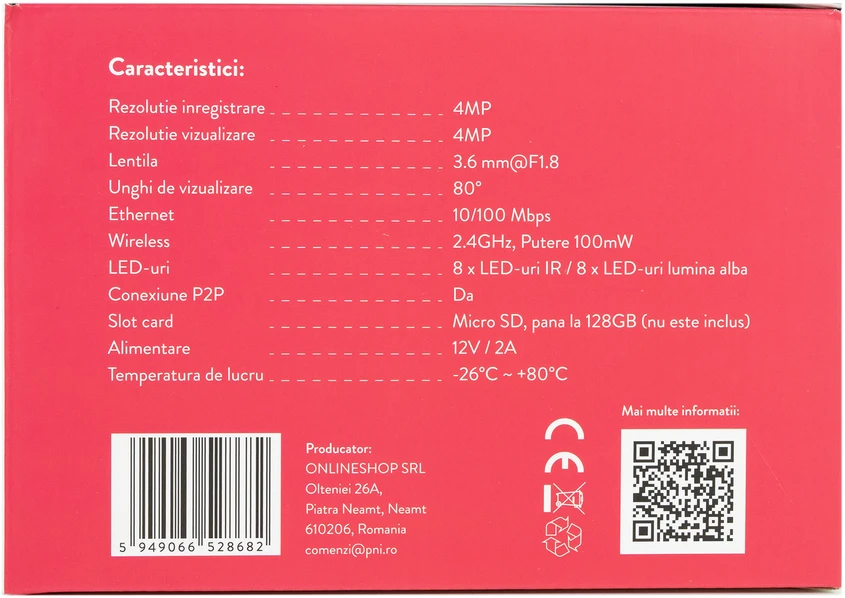 PNI IP440 WiFi PTZ belaidė vaizdo stebėjimo kamera, 4MP, skaitmeninis priartinimas, micro SD lizdas, autonominė, judesio aptikimo signalizacija, judesio sekimas