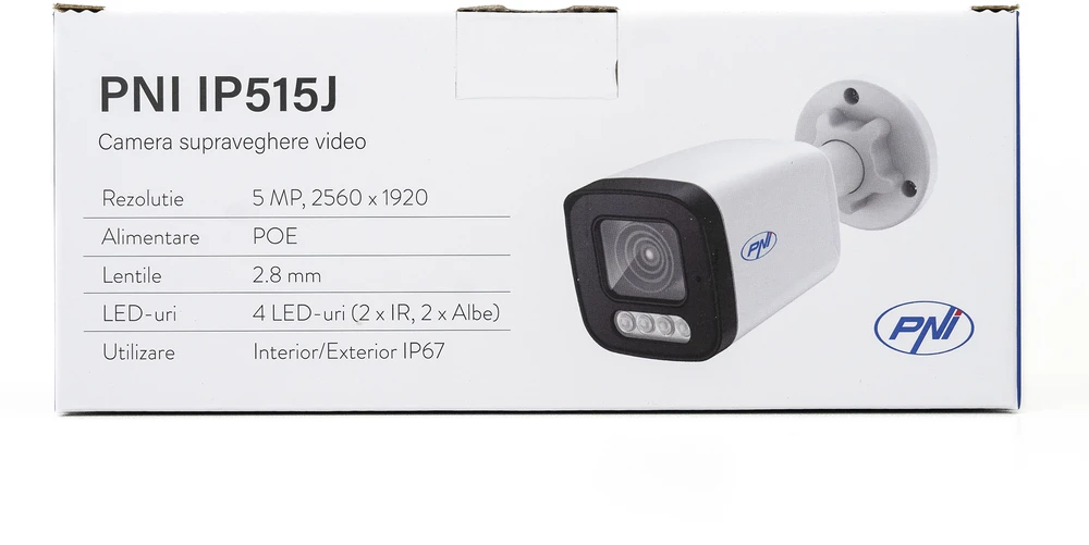 PNI IP515J POE vaizdo stebėjimo kamera, bullet 5MP, 2.8mm, skirta naudoti lauke, dvipusis garsas, balta