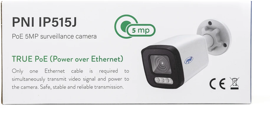 PNI IP515J POE vaizdo stebėjimo kamera, bullet 5MP, 2.8mm, skirta naudoti lauke, dvipusis garsas, balta