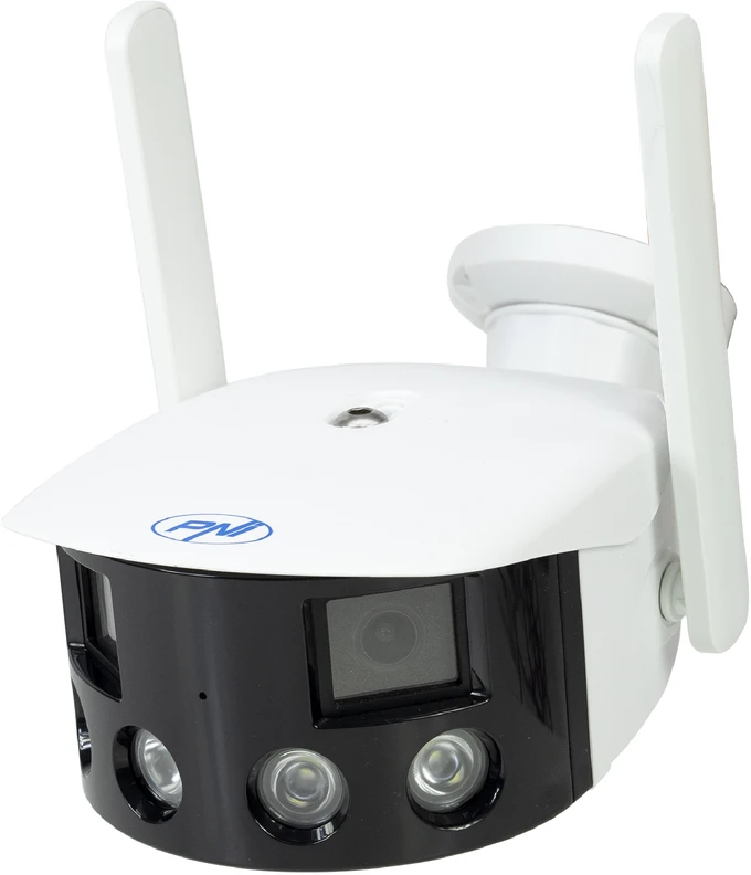 PNI IP590 vaizdo stebėjimo kamerų komplektas, belaidis, su IP, dvigubas objektyvas, 2 x 2MP + PNI 128GB MicroSD atminties kortelė su SD adapteriu