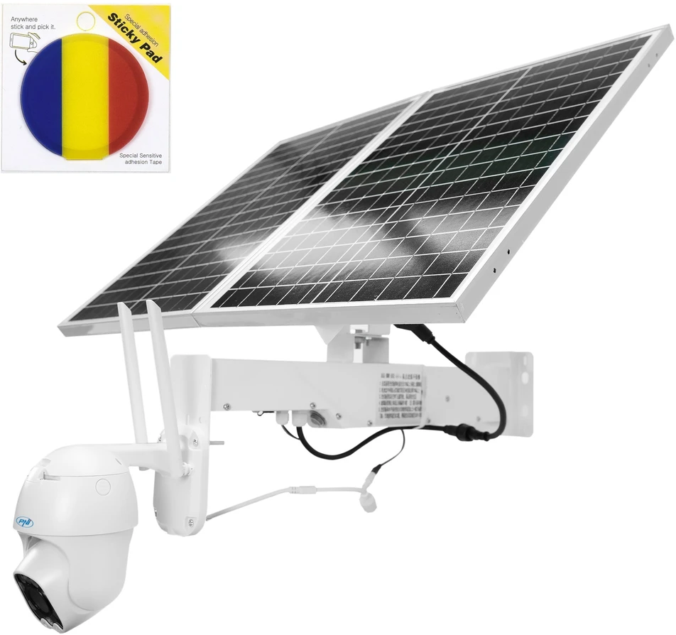 PNI IP60 tiesioginio vaizdo stebėjimo PTZ kameros komplektas su saulės baterija, 2MP, GSM 4G ir Sticky Pad vėliavėle
