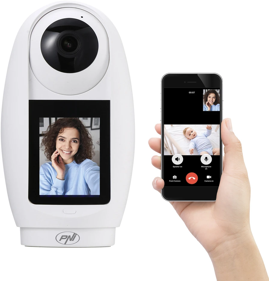 PNI IP733 3MP vaizdo stebėjimo kamera, dvipusis garso ir vaizdo ryšys, su Bluetooth SOS iškvietimo mygtuku, ekranu, kūdikio stebėjimo funkcija