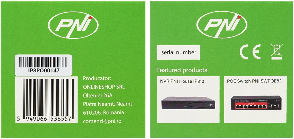 PNI IP8POE 4K 8MP vaizdo stebėjimo kamera