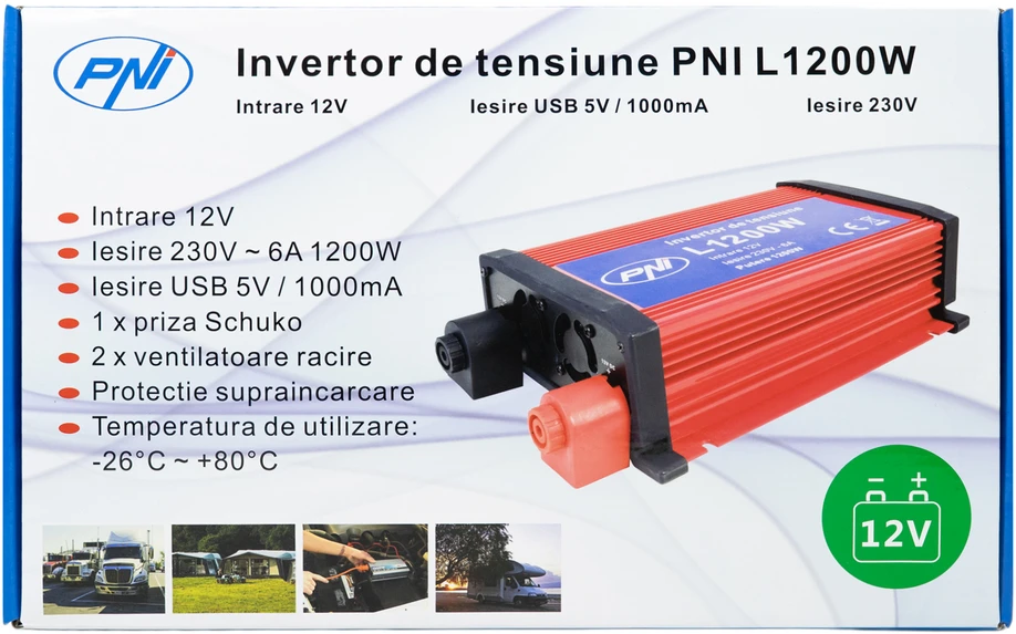 PNI įtampos keitiklis L1200W maitinimo šaltinis 12V 230V išvestis