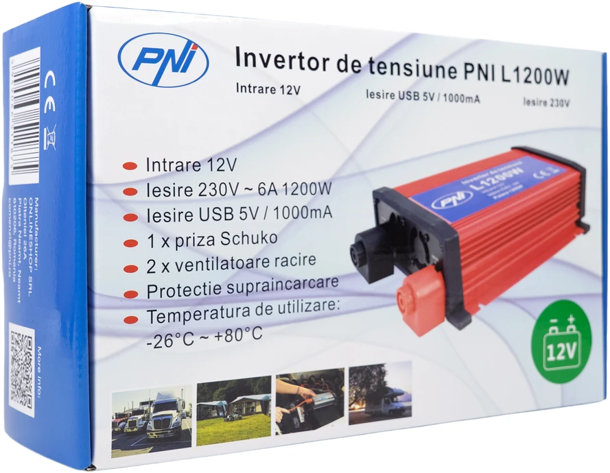 PNI įtampos keitiklis L1200W maitinimo šaltinis 12V 230V išvestis