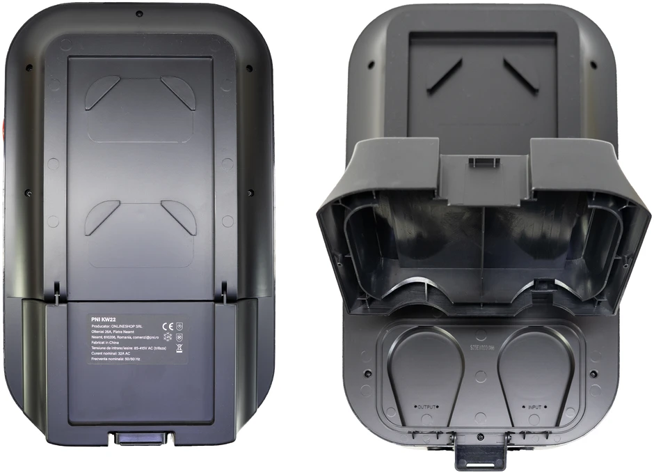 PNI KW22 WiFi 32A įkrovimo stotelė, 22KW, elektromobiliams, 85V – 415V, trifazė, 2 tipo laidas su 7 kontaktais, 3,5 colio ekranas, valdymas programėle, įkrovimo aktyvavimas programėle ir RFID kortele, IP55