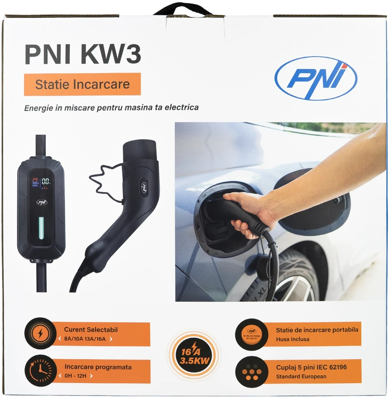 PNI KW3 16A 3.5KW nešiojamas įkroviklis elektromobiliams 230V, vienfazis, Type 2 jungtis, atsparus vandeniui