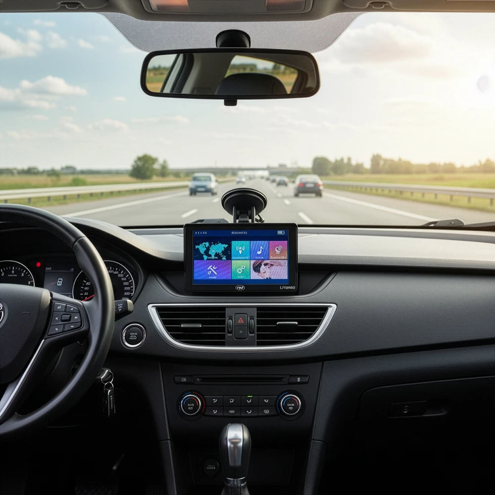PNI L710 PRO GPS navigacijos sistema su skydeliu nuo saulės, 7 colių, 800 MHz, 256MB DDR, 16GB vidinė atmintis, FM siųstuvas, su dviem automobiliniais įkrovikliais komplekte