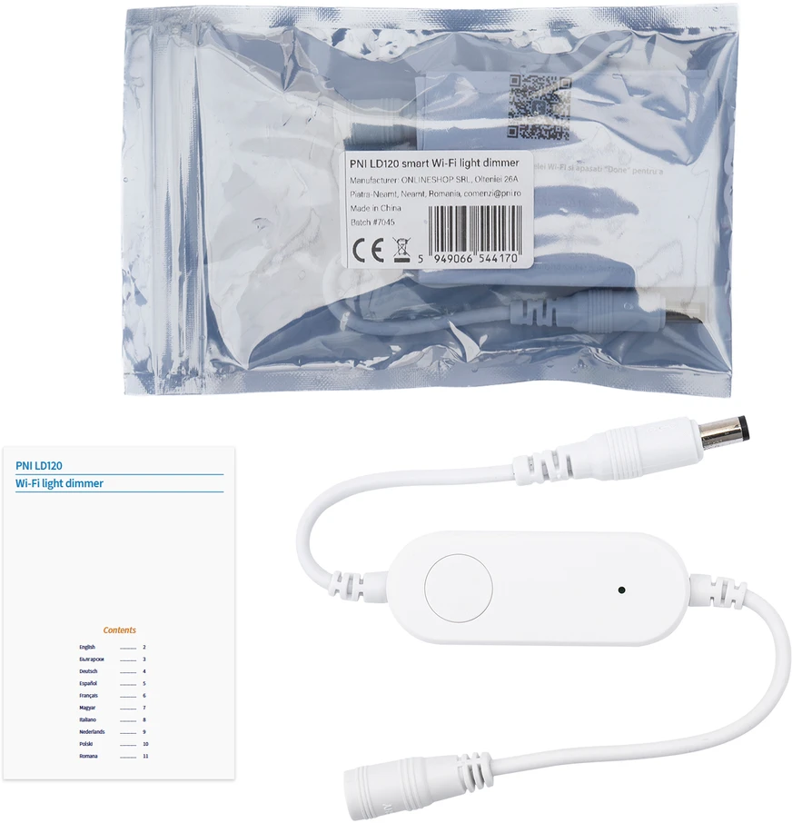 PNI LD120 išmanusis šviesos reguliatorius su WiFi, valdymas per „Tuya Smart“ programėlę, 5V/12V/24V DC maitinimo šaltinis, maksimali galia 72W