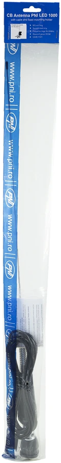 PNI LED 1000 CB sulankstoma antena, 100 cm ilgio, su kabeliu ir fiksuotu „drugelio“ tipo laikikliu, 26-30 MHz, 300 W, šviečia siuntimo metu