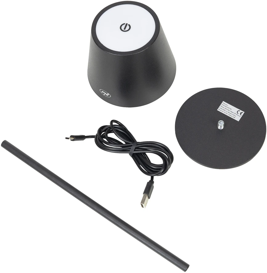 PNI LT04B stalinė lempa su 2,5W LED, 1200 mAh baterija, įkrovimas per USB-C, 150 liumenų, šilta balta šviesa 3000K, spalva juoda