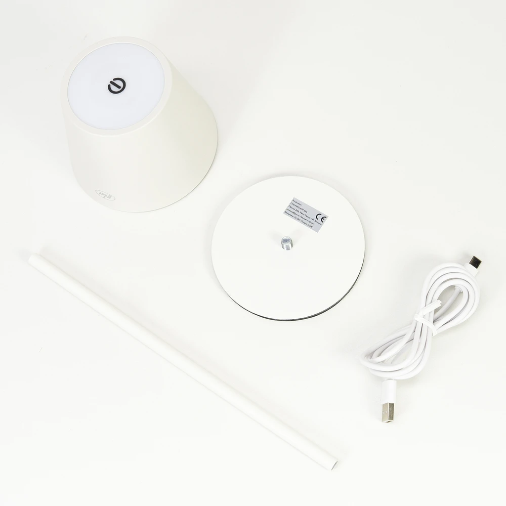PNI LT04W stalinė lempa su LED 2.5W, baterija 1200 mAh, įkrovimas per USB-C, 150 liumenų, šilta balta šviesa 3000K, spalva balta