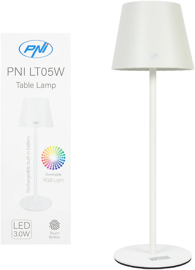 PNI LT05W RGB 3W stalinė lempa, su baterija, USB įkrovimas, balta spalva