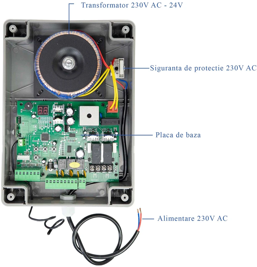 PNI MAB300LR varstomų vartų automatikos komplektas, su 2 40W varikliais, nuotolinio valdymo pulteliais ir valdymo pultu, fotoelementais ir lempute, vartų ilgis iki 2 x 2.5m, vartų svoris 200Kg