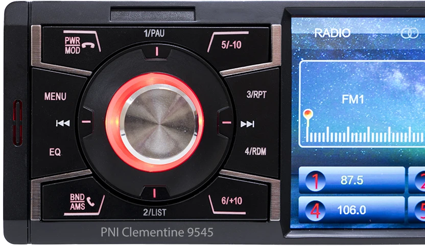 PNI MP5 grotuvas Clementine 9545 1DIN ekranas 4 colių, 50Wx4, Bluetooth, FM radijas, SD ir USB, 2 RCA vaizdo įvestis / išvestis
