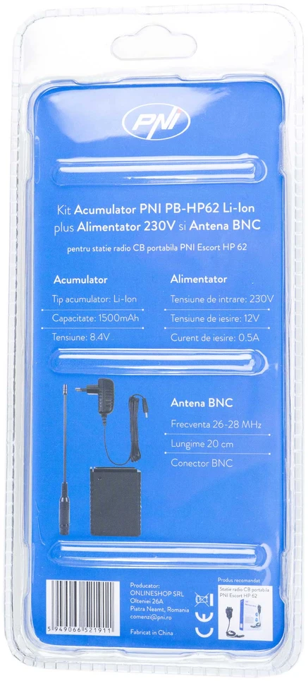 PNI PB-HP62 Li-Ion 1500mAh akumuliatoriaus komplektas su 230V maitinimo šaltiniu ir BNC antena, skirta HP 62 PNI stotelei