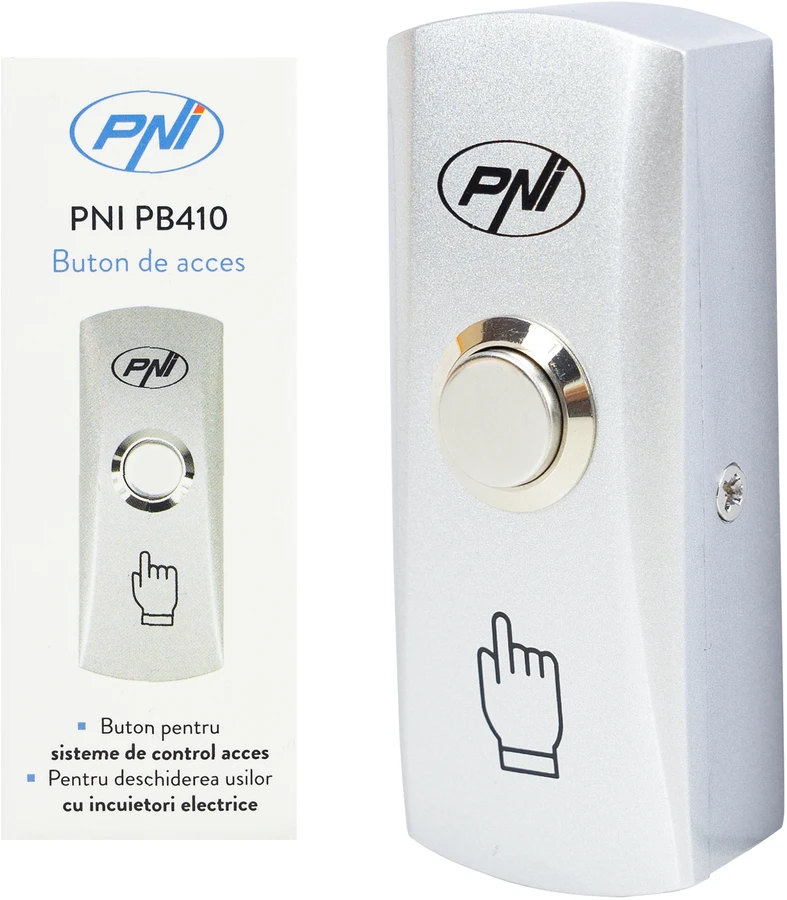 PNI PB410 prieigos mygtukas, 12V maitinimo šaltinis, maks. 3A, NO / COM išvesties kontaktas, cinko lydinys