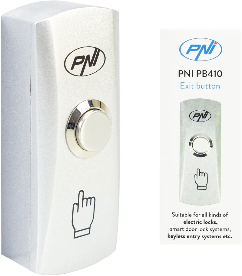 PNI PB410 prieigos mygtukas, 12V maitinimo šaltinis, maks. 3A, NO / COM išvesties kontaktas, cinko lydinys