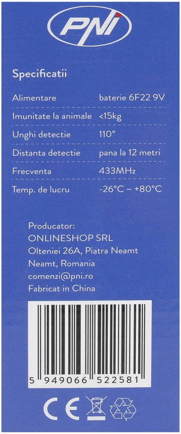 PNI PIR PNH SafeHouse HS004 judesio jutiklis, belaidėms signalizacijos sistemoms, su apsauga nuo gyvūnų, reguliuojamu jautrumu
