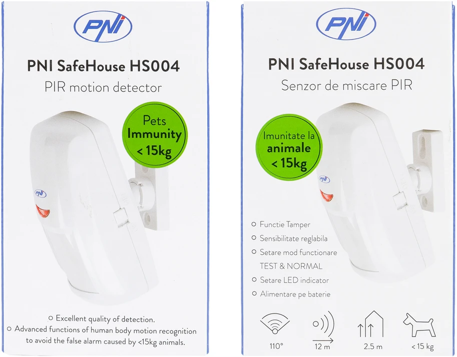 PNI PIR PNH SafeHouse HS004 judesio jutiklis, belaidėms signalizacijos sistemoms, su apsauga nuo gyvūnų, reguliuojamu jautrumu