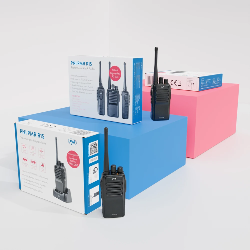 PNI PMR R15 0,5W profesionali nešiojama radijo stotelė, ASQ, TOT, monitorius, programuojama, 1200mAh baterija, CTCSS-DCS kodai