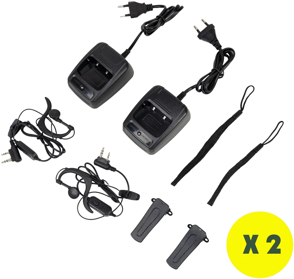 PNI PMR R40 Camo 0.5W nešiojamų radijo stotelių komplektas, 16 kanalų, ASQ, TOT, monitorius, programuojamas, 1200mAh Li-Ion baterijos, įkrovikliai ir ausinės komplekte, 4 vnt. rinkinys