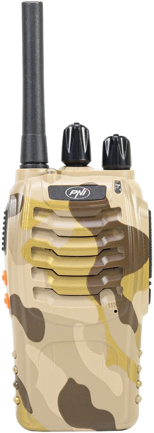 PNI PMR R40 Camo 0.5W nešiojamų radijo stotelių komplektas, 16 kanalų, ASQ, TOT, monitorius, programuojamas, 1200mAh Li-Ion baterijos, įkrovikliai ir ausinės komplekte, 4 vnt. rinkinys