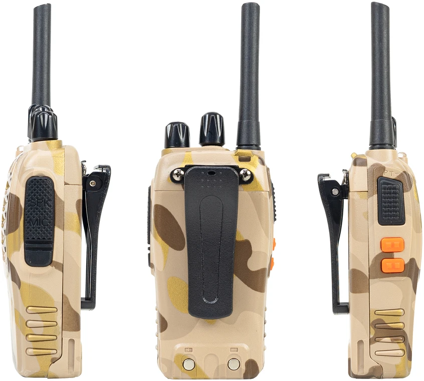 PNI PMR R40 Camo 0.5W nešiojamų radijo stotelių komplektas, 16 kanalų, ASQ, TOT, monitorius, programuojamas, 1200mAh Li-Ion baterijos, įkrovikliai ir ausinės komplekte, 4 vnt. rinkinys