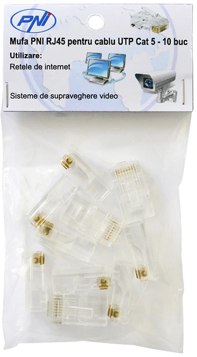 PNI PNJ RJ45 kištukas UTP Cat5 kabeliui, 10 vnt. rinkinys