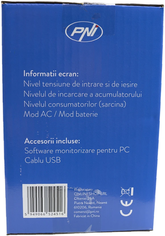 PNI PNPC SafePC E650VA UPS, galia 390W, 1.8A, 2 x 230V išvestis, LCD ekranas