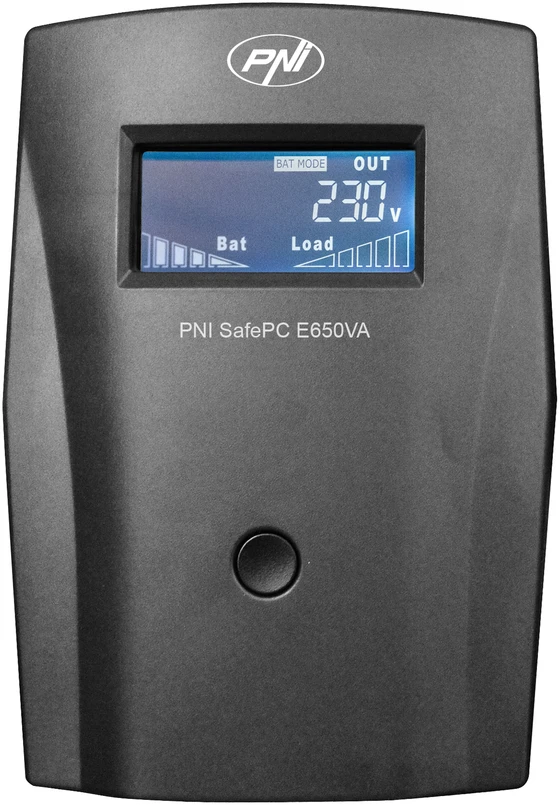PNI PNPC SafePC E650VA UPS, galia 390W, 1.8A, 2 x 230V išvestis, LCD ekranas