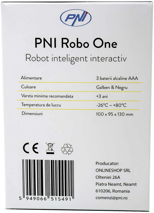 PNI Robo One interaktyvus išmanusis robotas, valdymas balsu, jutikliniai mygtukai, geltonas