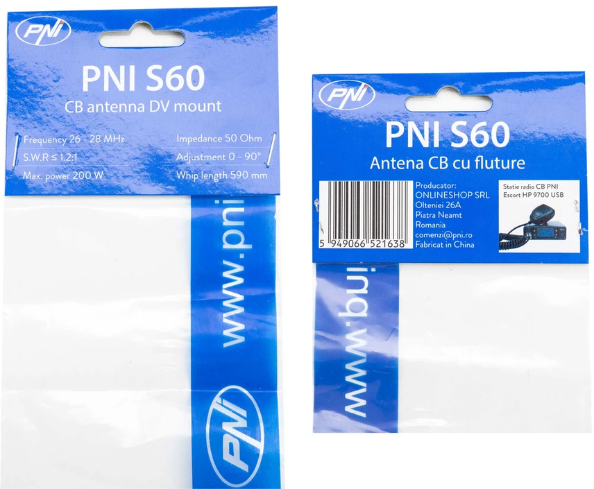 PNI S60 CB antena su tvirtinimo elementu, laikikliu, kabeliu ir PL jungtimi