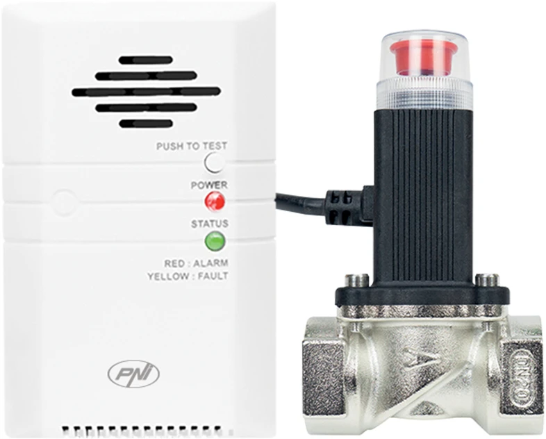 PNI Safe House 400 dujų jutiklio ir 3/4 colio solenoidinio vožtuvo komplektas, garsinis ir šviesos signalas, 85dB, aptinka gamtines dujas, metano dujas (CH4)