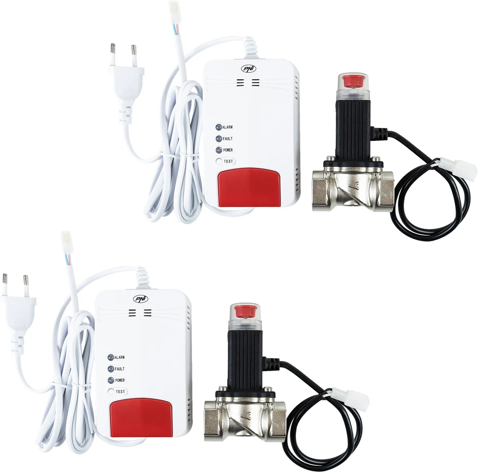 PNI Safe House Dual Gas 250 rinkinys su 2 jutikliais ir 2 solenoidiniais vožtuvais 3/4 colio, 85dB, baltas
