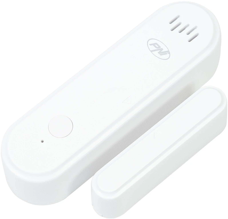 PNI Safe House HS301 magnetinis kontaktas su „Wi-Fi“, skirtas durų/langų stebėjimui per „Tuya Smart“ programėlę, 80 dB garsinis signalas, integruotas garsiakalbis, reguliuojamas garsumas, įjungimo/išjungimo funkcija, 3V maitinimo šaltinis