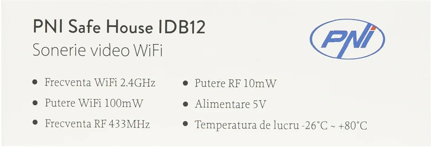 PNI Safe House IDB12 vaizdo durų skambutis, WiFi, naktinis matymas, IP54, integruota baterija, valdymas per Tuya programėlę